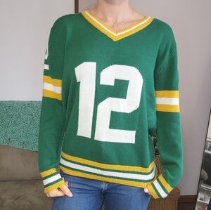 Green Bay Packers Oversized Knit V-Neck Sweater Size Medium